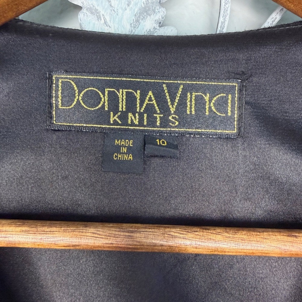 Donna Vinci Knits Womens Black Rhinestone Chain Trim Zip Front Jacket Size 10 - Picture 4 of 6